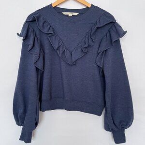 Vanilla Star Ruffle Trim Sweater Crop Sweatshirt Balloon Sleeves Size Small Blue